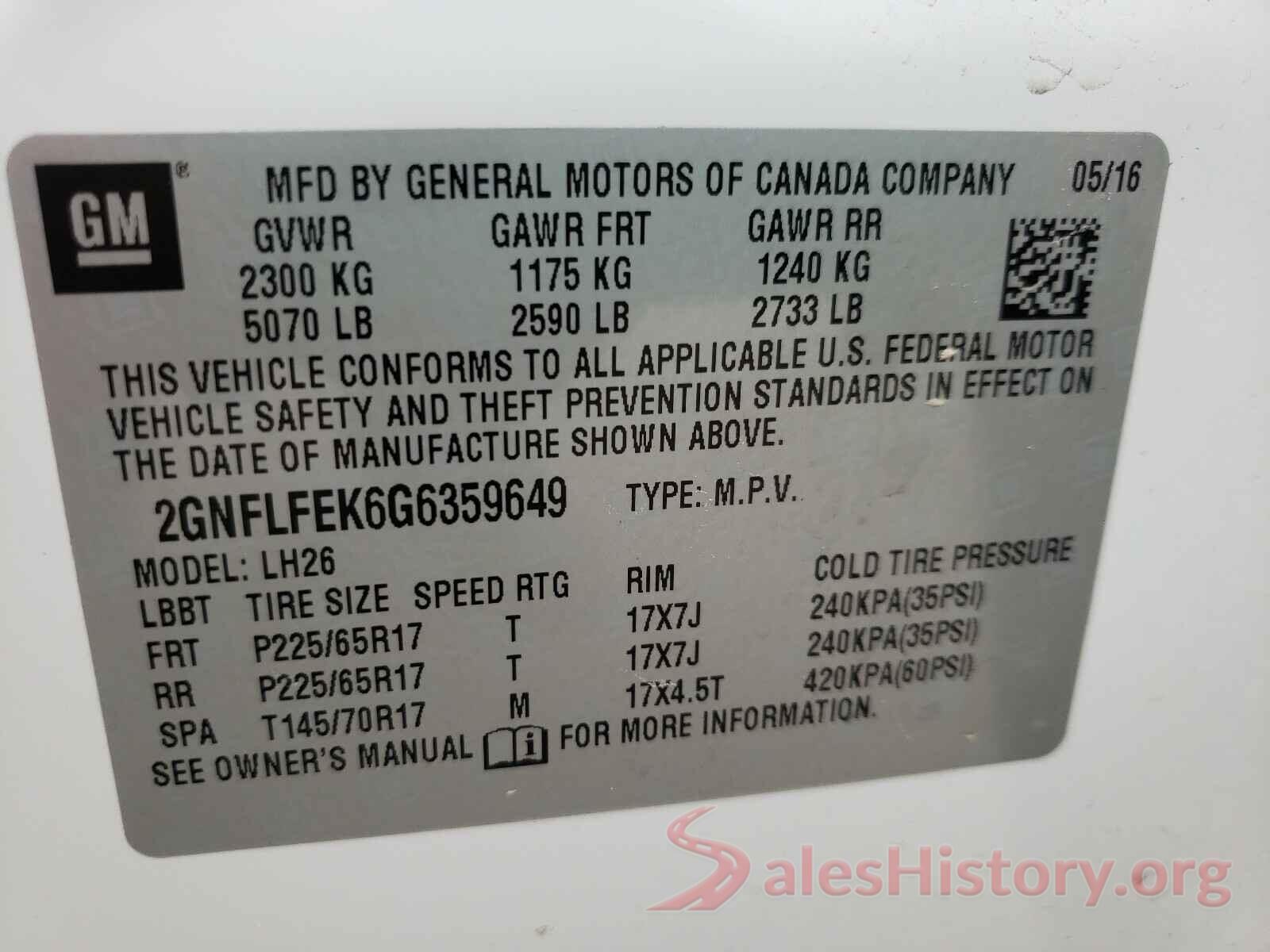 2GNFLFEK6G6359649 2016 CHEVROLET EQUINOX