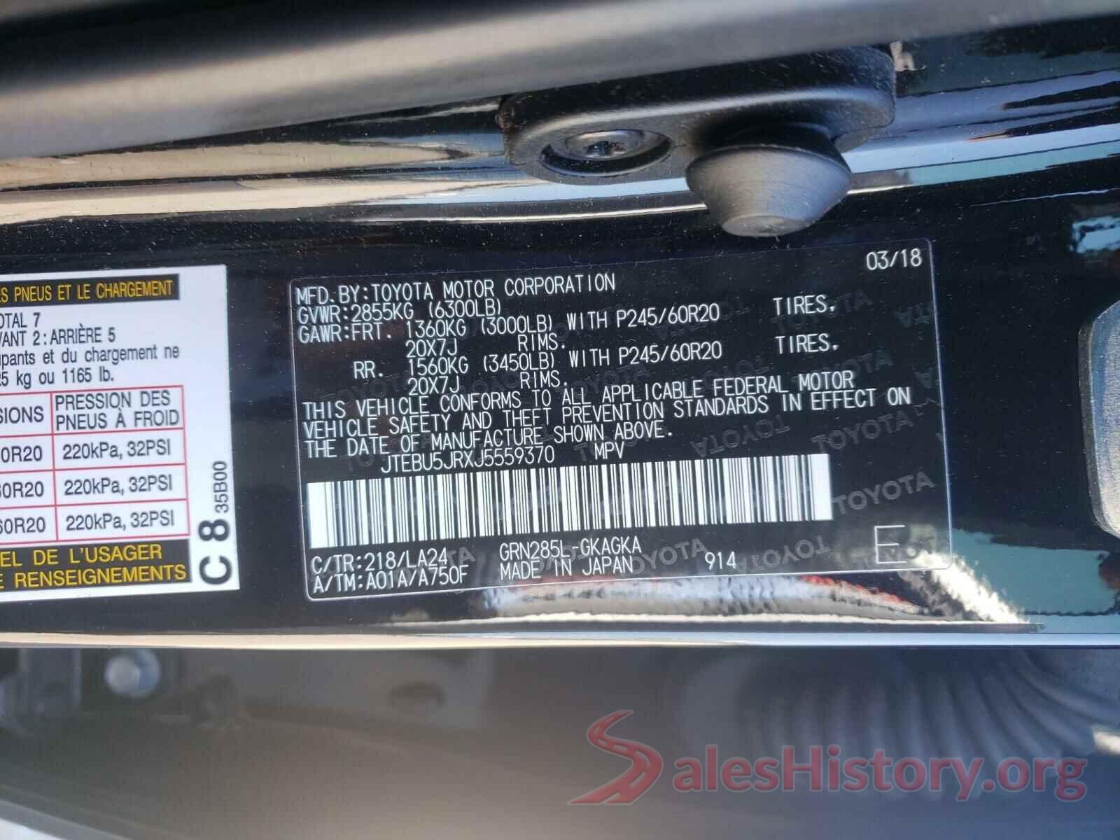 JTEBU5JRXJ5559370 2018 TOYOTA 4RUNNER