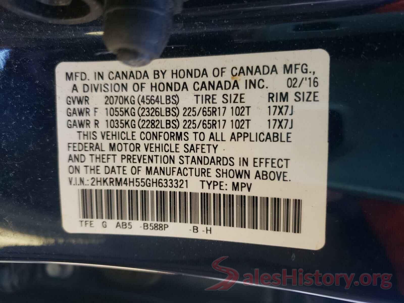 2HKRM4H55GH633321 2016 HONDA CRV