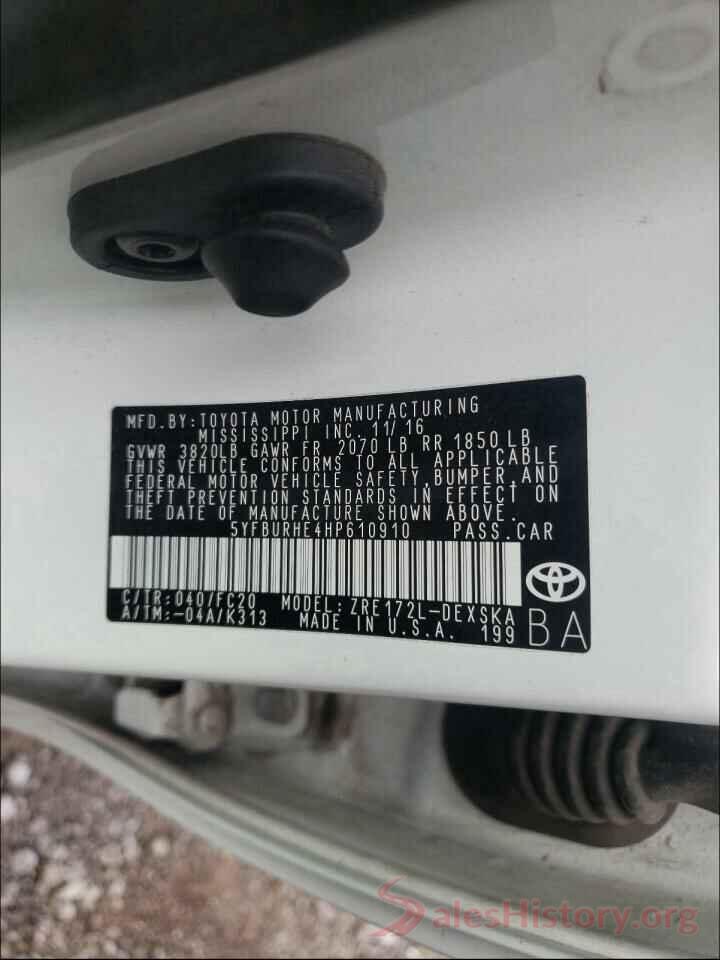 5YFBURHE4HP610910 2017 TOYOTA COROLLA