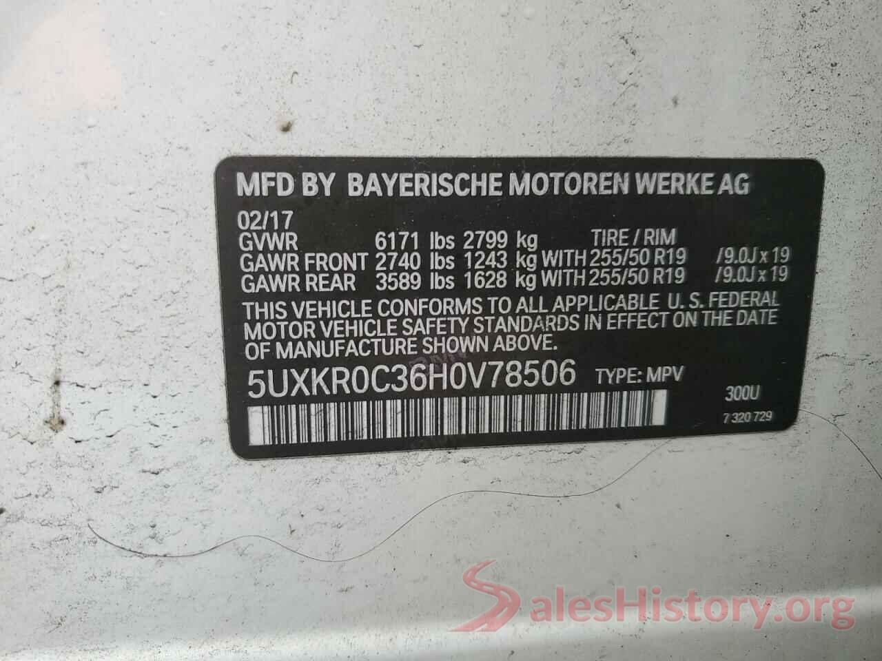 5UXKR0C36H0V78506 2017 BMW X5