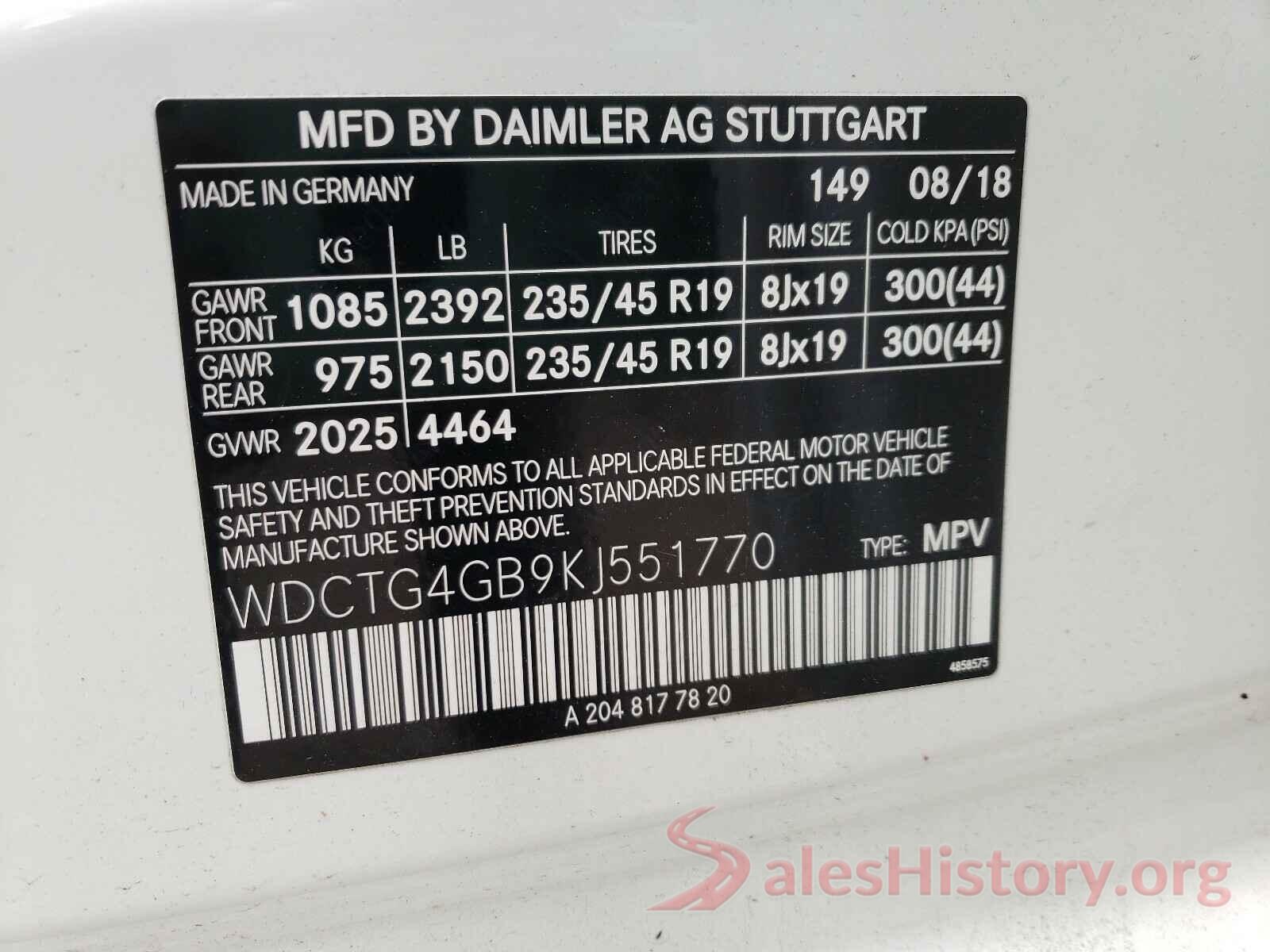 WDCTG4GB9KJ551770 2019 MERCEDES-BENZ GLA-CLASS