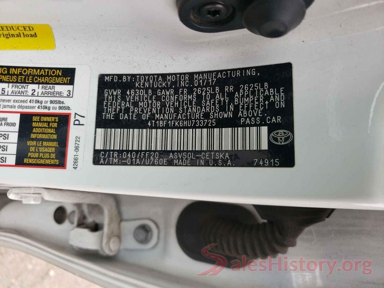 4T1BF1FK6HU733725 2017 TOYOTA CAMRY