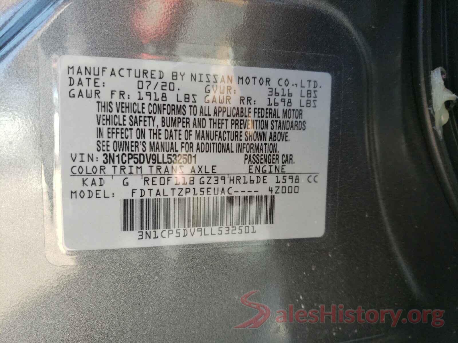 3N1CP5DV9LL532501 2020 NISSAN KICKS