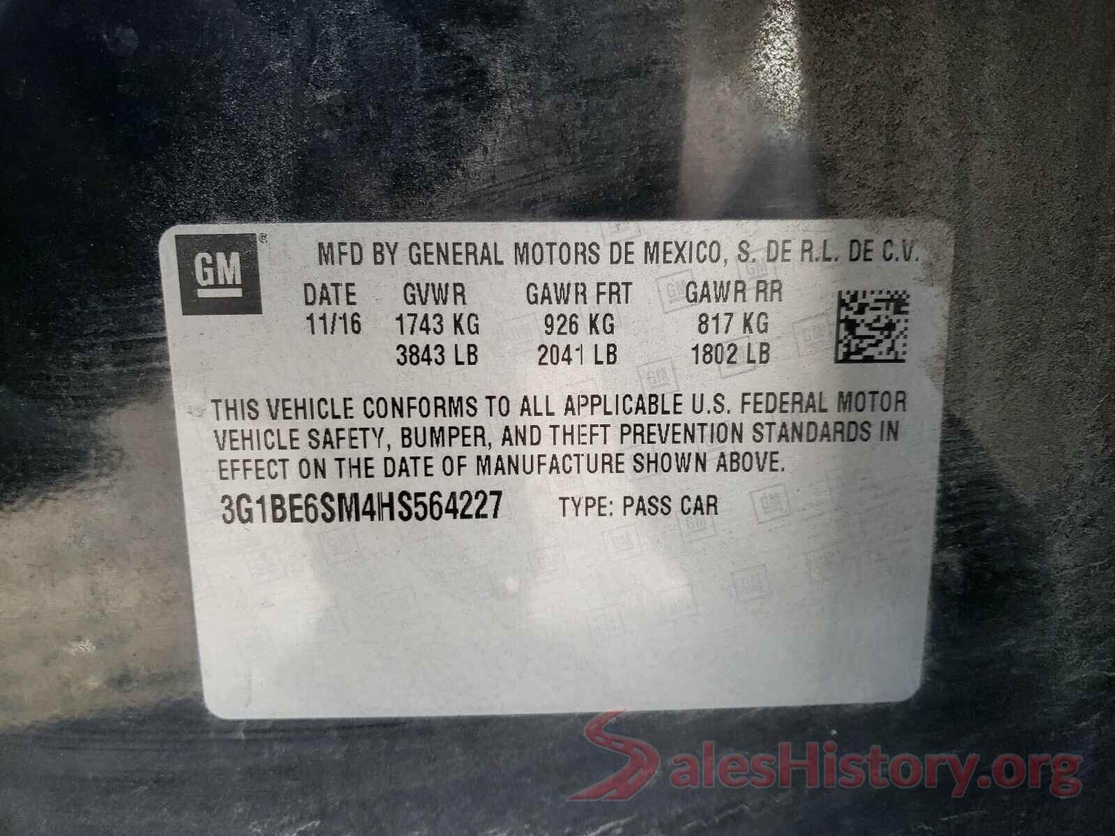 3G1BE6SM4HS564227 2017 CHEVROLET CRUZE