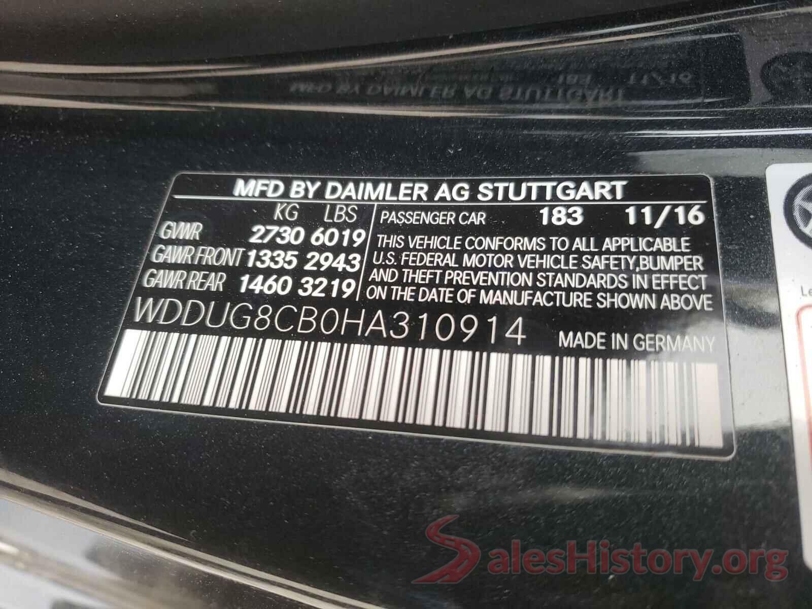 WDDUG8CB0HA310914 2017 MERCEDES-BENZ S CLASS