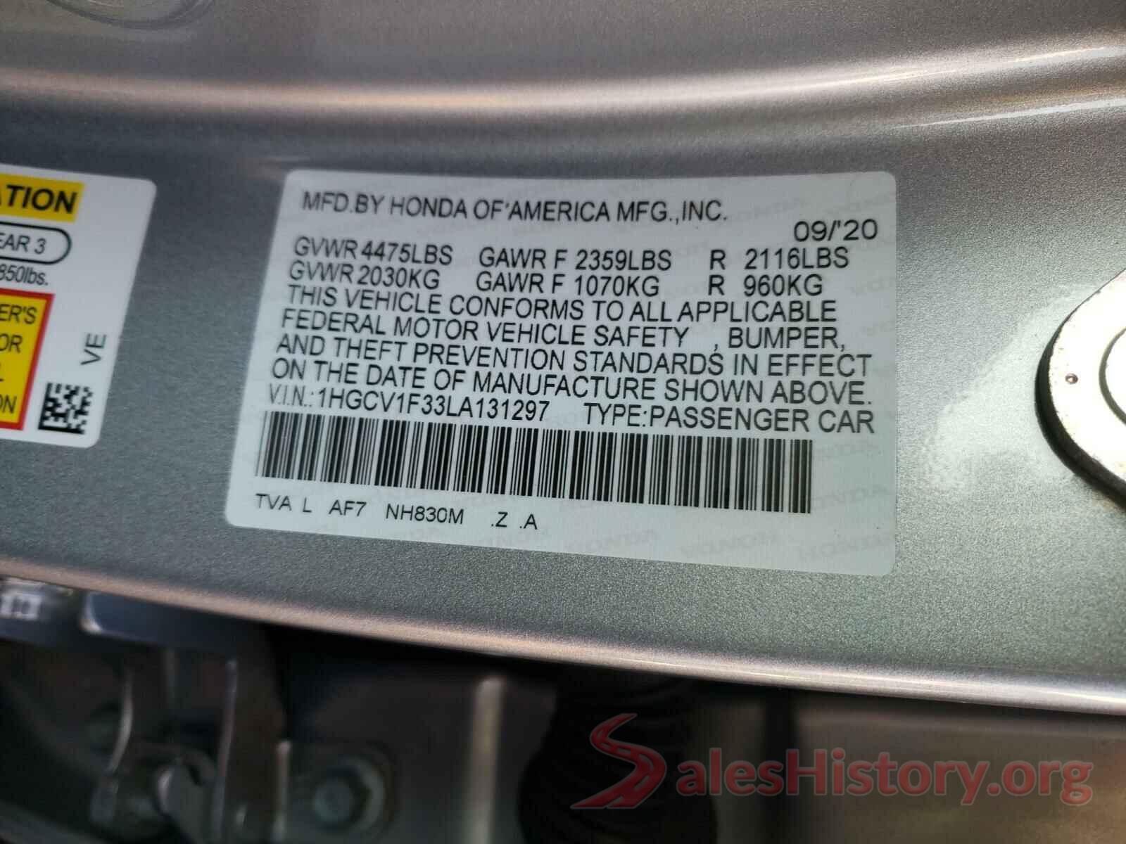 1HGCV1F33LA131297 2020 HONDA ACCORD