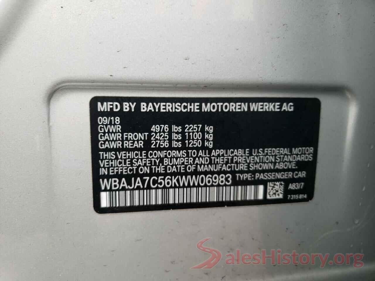 WBAJA7C56KWW06983 2019 BMW 5 SERIES