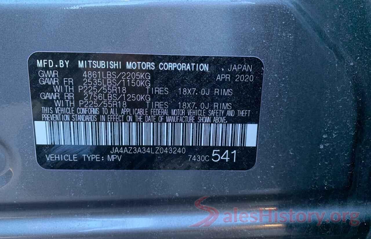 JA4AZ3A34LZ043240 2020 MITSUBISHI OUTLANDER