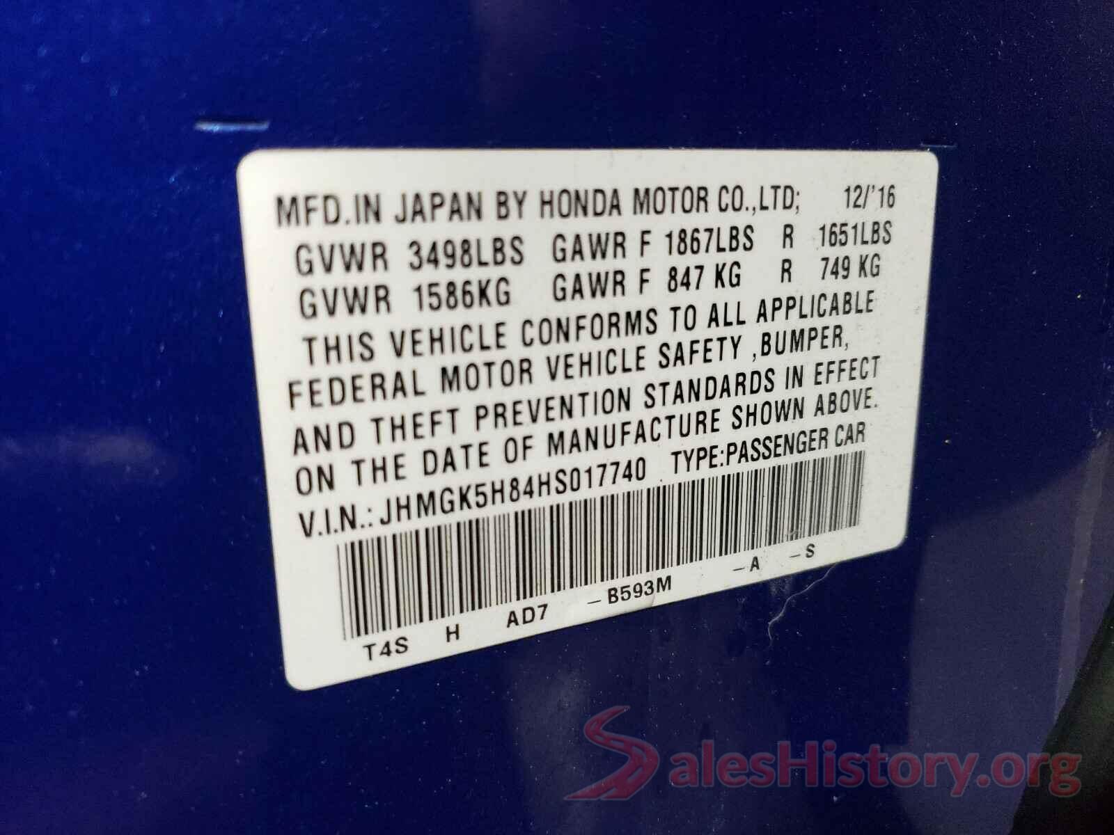 JHMGK5H84HS017740 2017 HONDA FIT