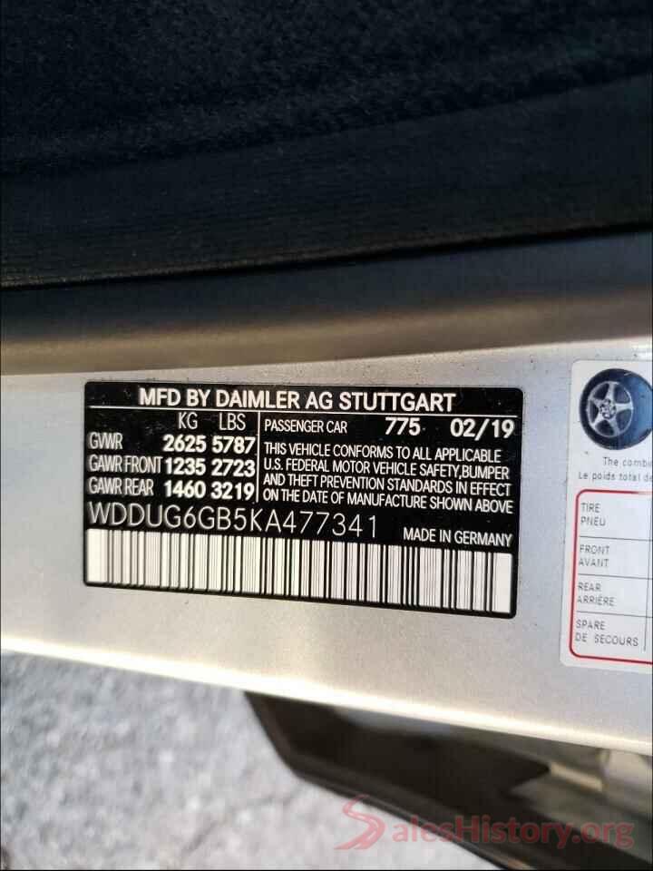 WDDUG6GB5KA477341 2019 MERCEDES-BENZ S CLASS