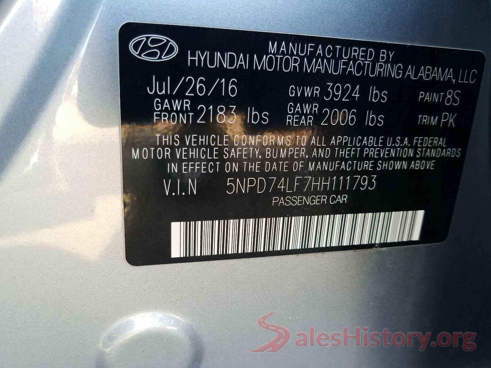 5NPD74LF7HH111793 2017 HYUNDAI ELANTRA