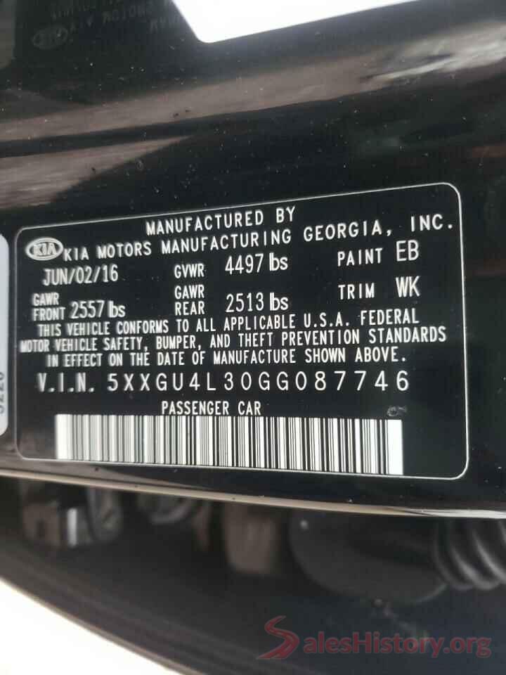 5XXGU4L30GG087746 2016 KIA OPTIMA