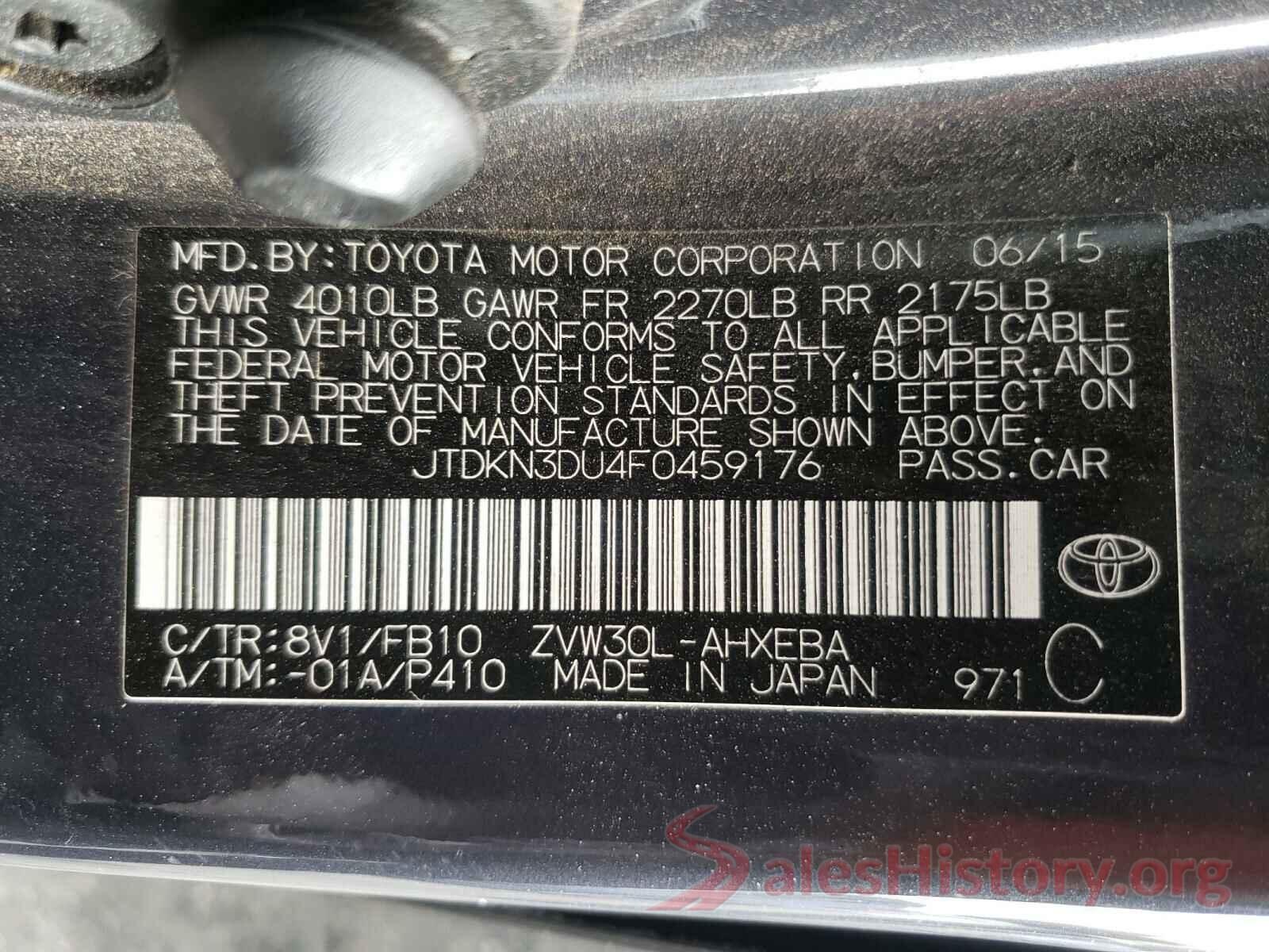 JTDKN3DU4F0459176 2015 TOYOTA PRIUS