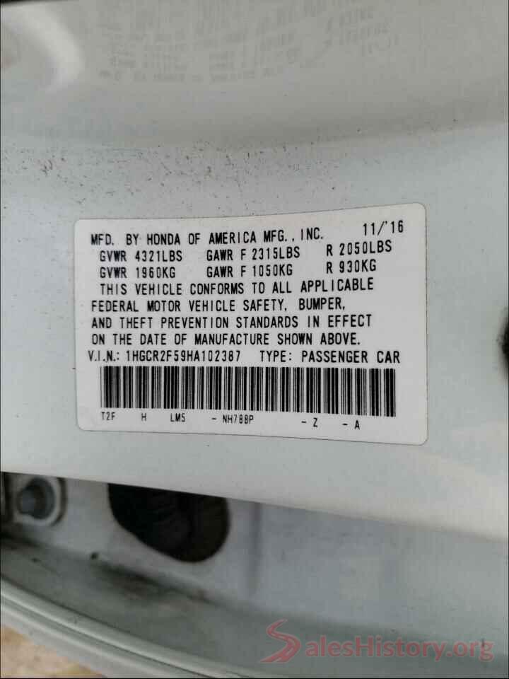 1HGCR2F59HA102387 2017 HONDA ACCORD