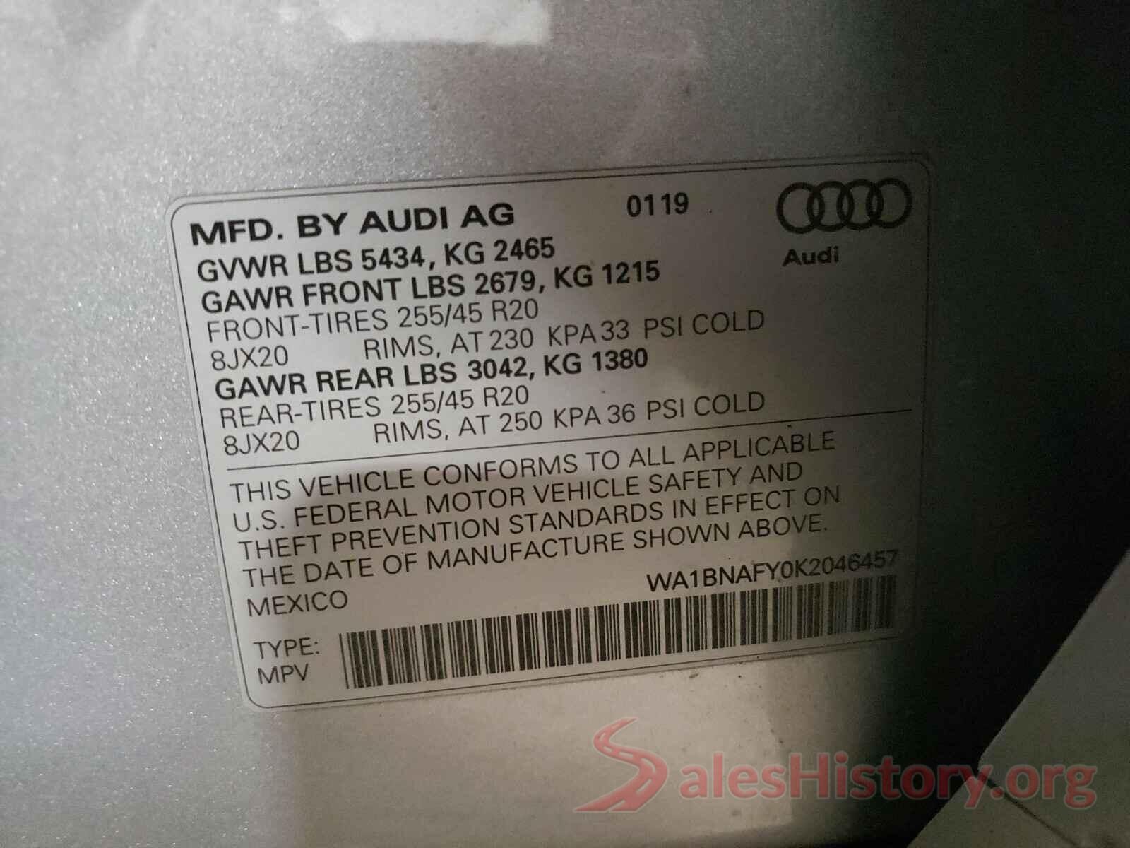 WA1BNAFY0K2046457 2019 AUDI Q5