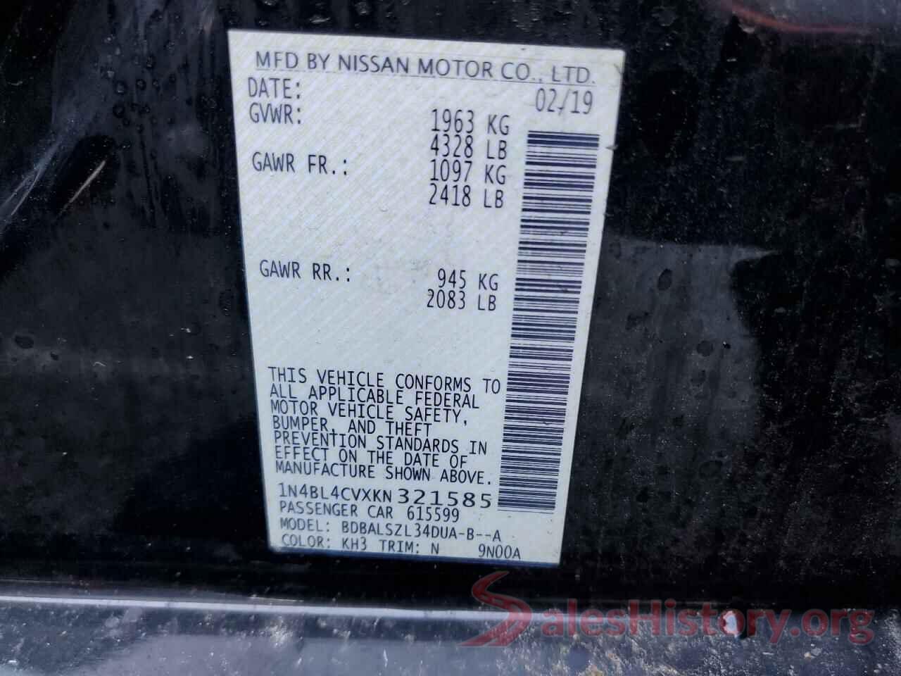 1N4BL4CVXKN321585 2019 NISSAN ALTIMA