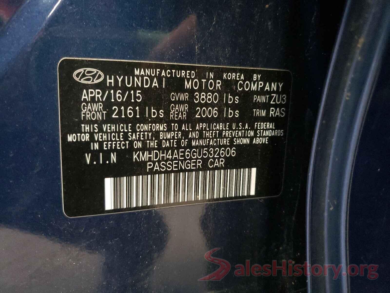 KMHDH4AE6GU532606 2016 HYUNDAI ELANTRA