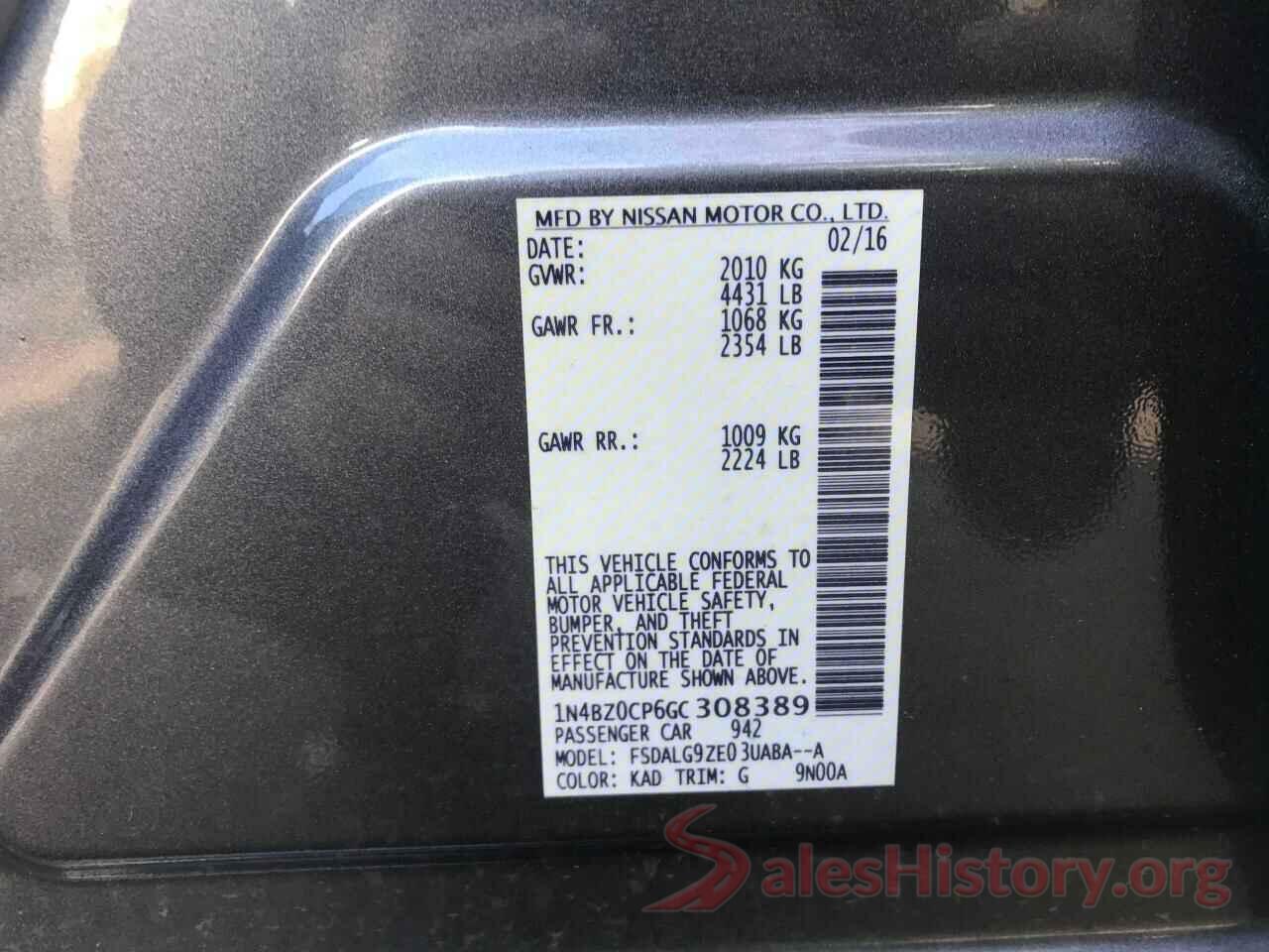 1N4BZ0CP6GC308389 2016 NISSAN LEAF