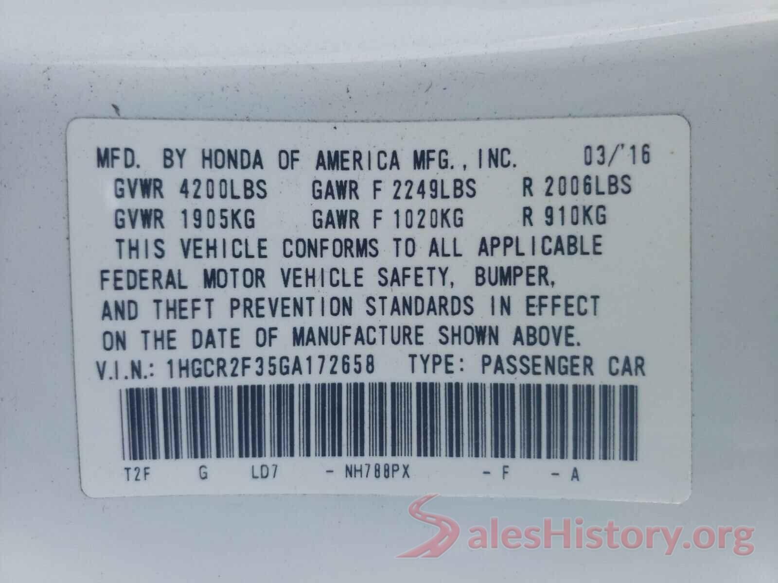 1HGCR2F35GA172658 2016 HONDA ACCORD