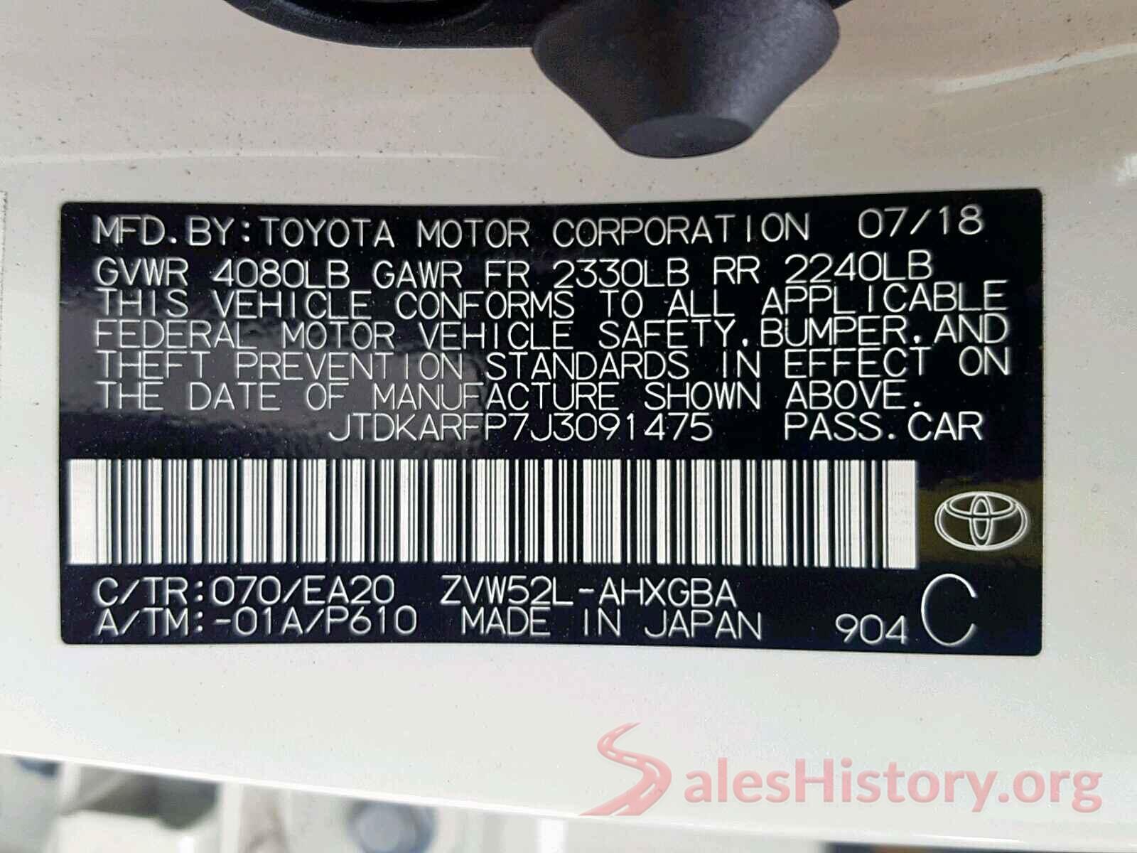 JTDKARFP7J3091475 2018 TOYOTA PRIUS