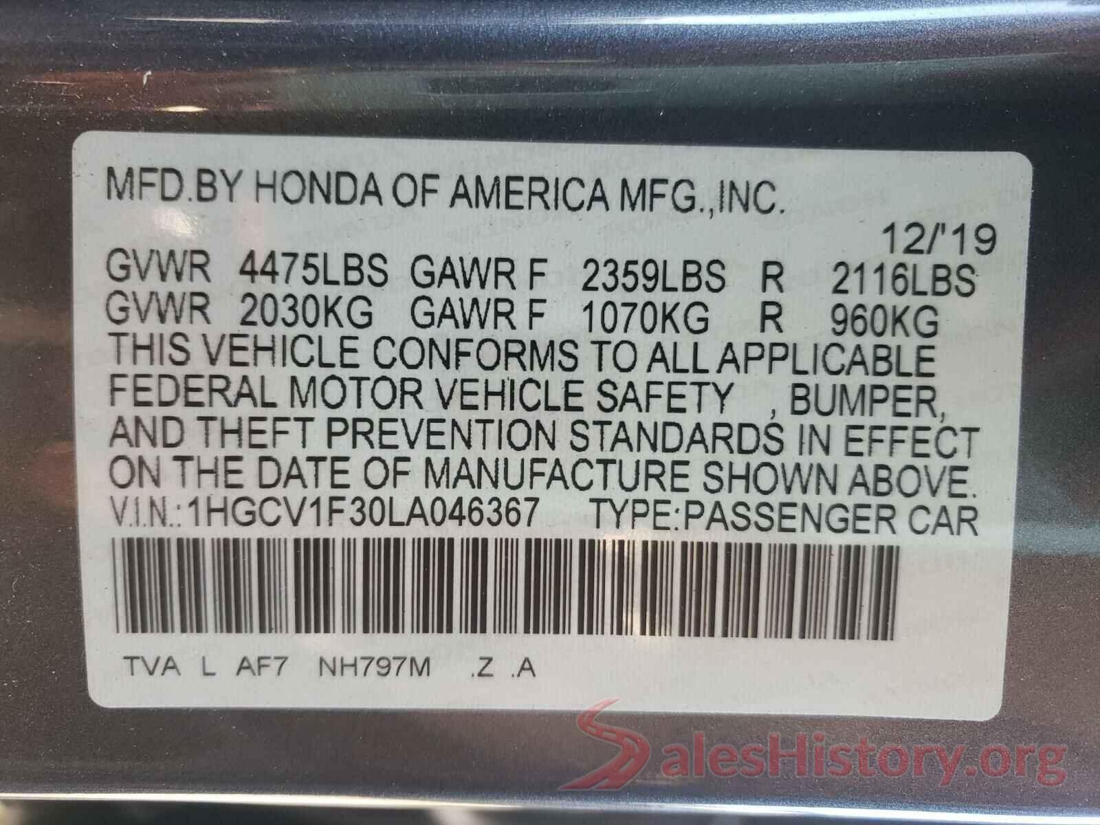 1HGCV1F30LA046367 2020 HONDA ACCORD