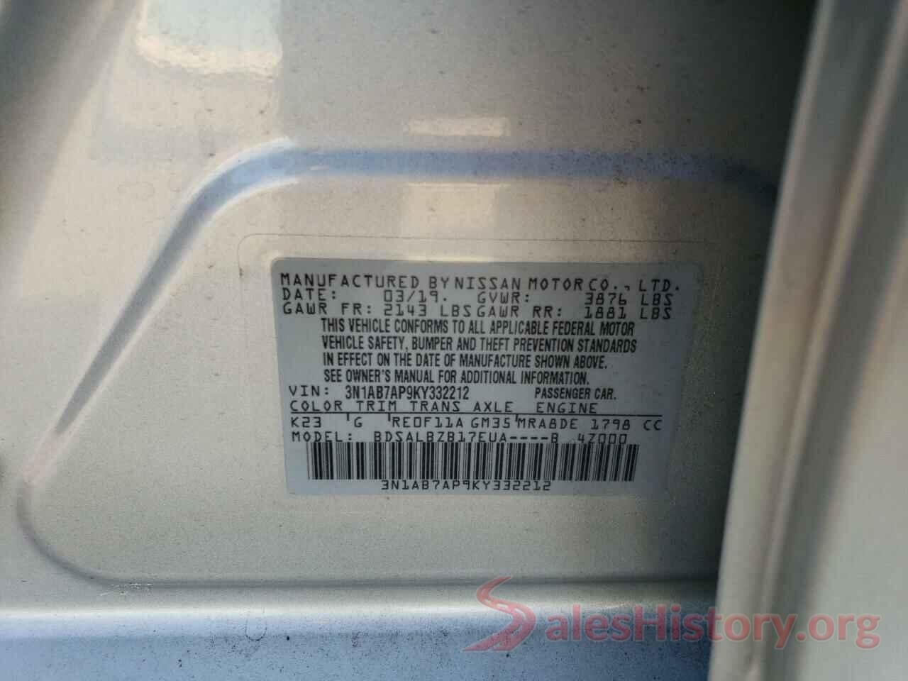 3N1AB7AP9KY332212 2019 NISSAN SENTRA