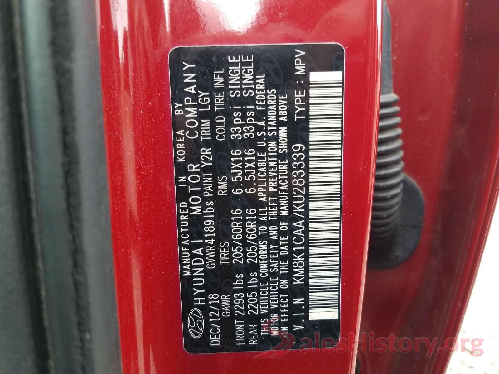 KM8K1CAA7KU283339 2019 HYUNDAI KONA