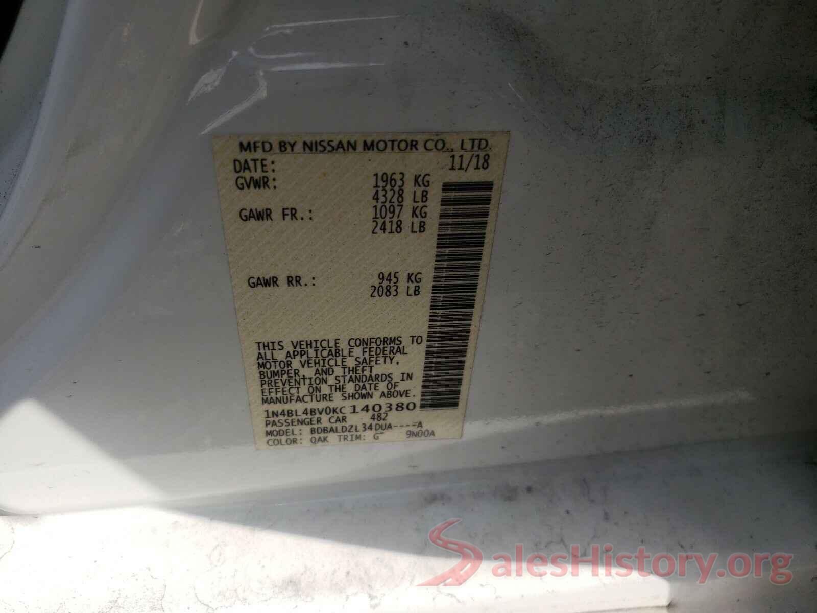 1N4BL4BV0KC140380 2019 NISSAN ALTIMA