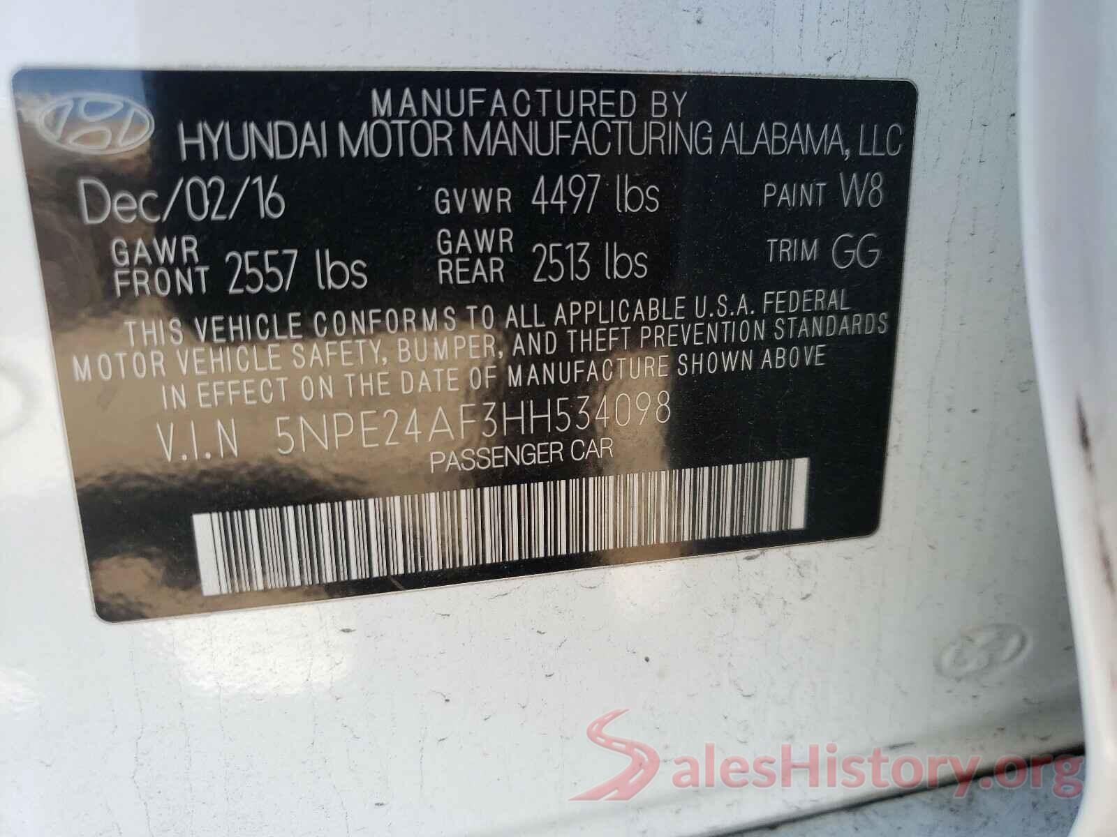 5NPE24AF3HH534098 2017 HYUNDAI SONATA