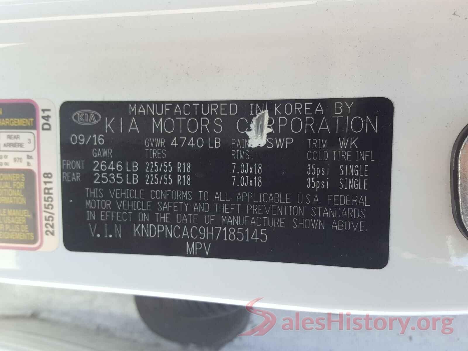 KNDPNCAC9H7185145 2017 KIA SPORTAGE