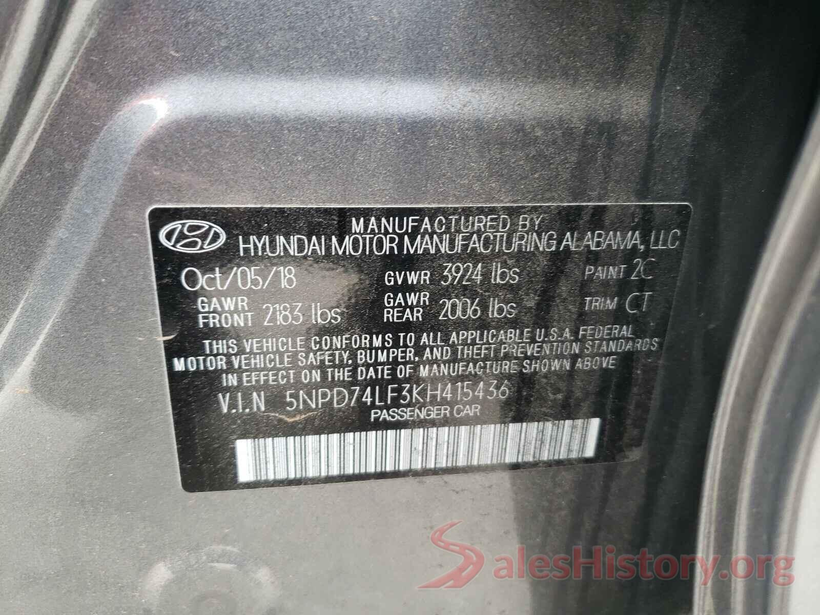 5NPD74LF3KH415436 2019 HYUNDAI ELANTRA