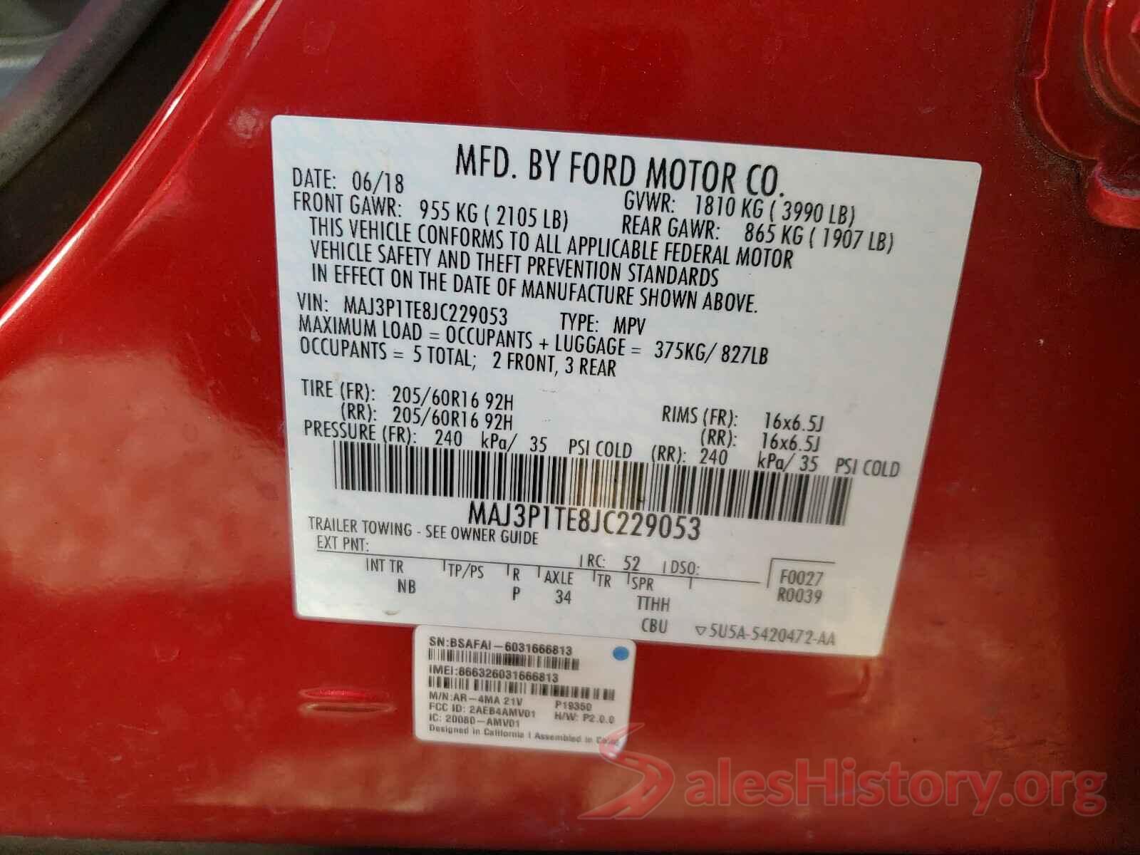 MAJ3P1TE8JC229053 2018 FORD ALL OTHER