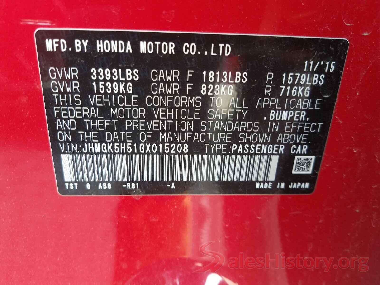 JHMGK5H51GX015208 2016 HONDA FIT