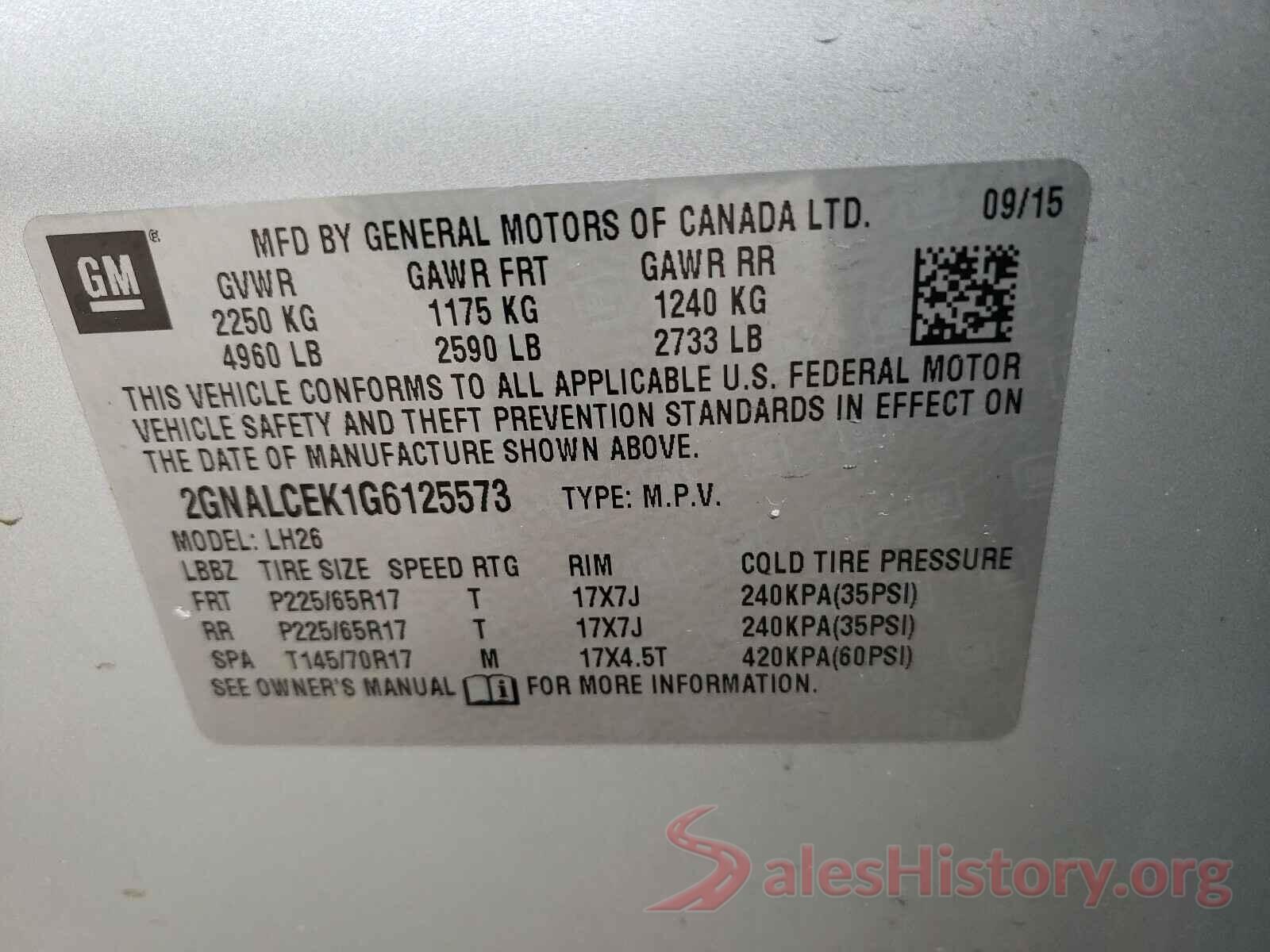 2GNALCEK1G6125573 2016 CHEVROLET EQUINOX