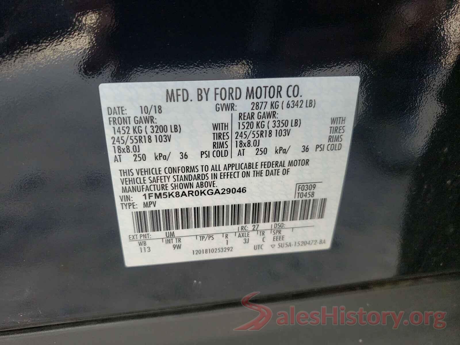 1FM5K8AR0KGA29046 2019 FORD EXPLORER