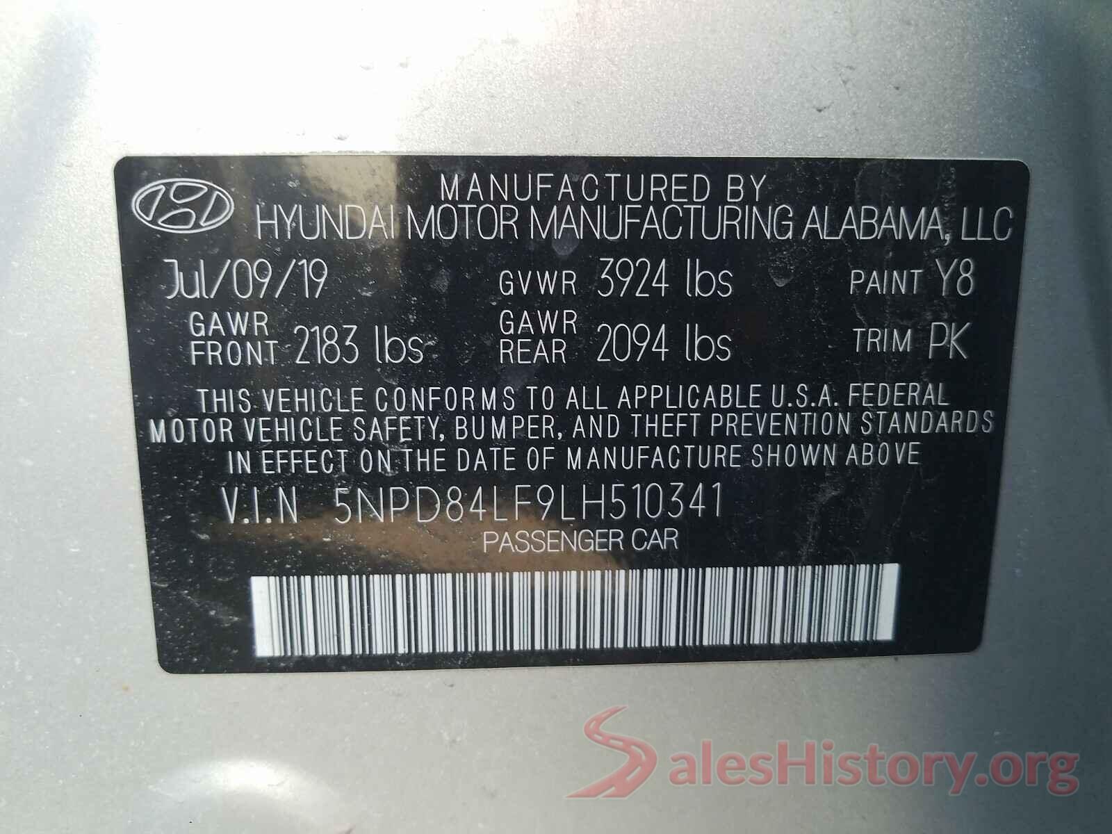 5NPD84LF9LH510341 2020 HYUNDAI ELANTRA