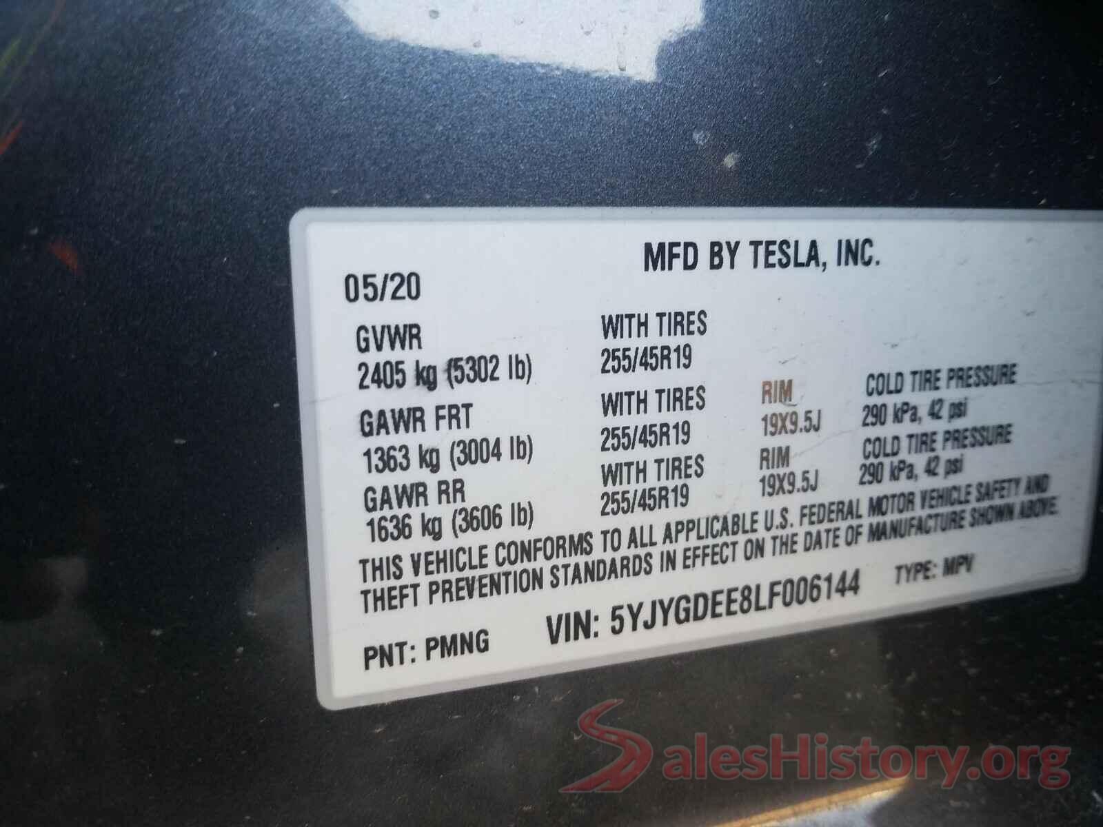 5YJYGDEE8LF006144 2020 TESLA MODEL Y