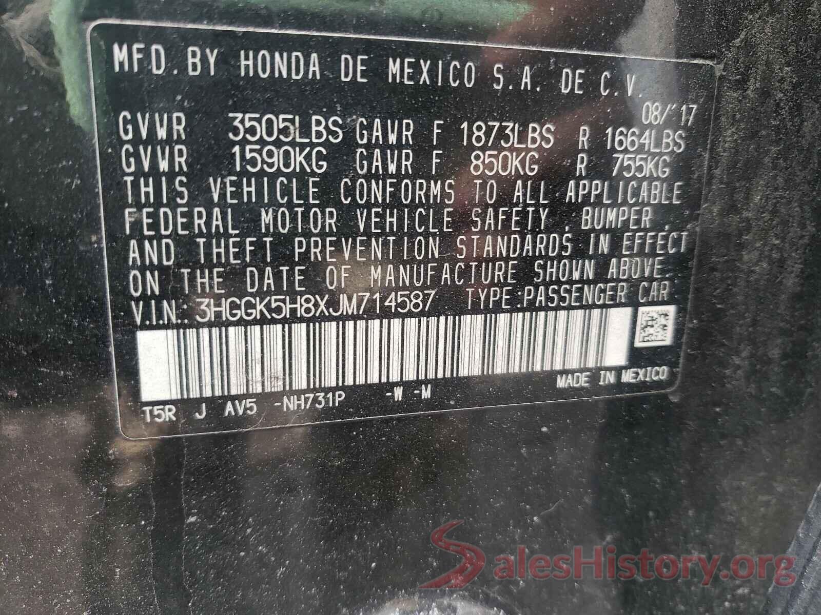 3HGGK5H8XJM714587 2018 HONDA FIT