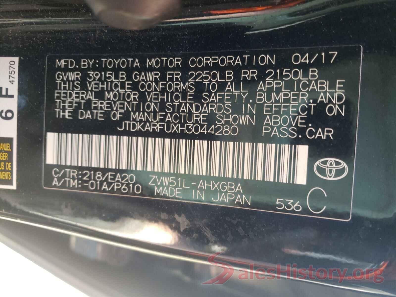 JTDKARFUXH3044280 2017 TOYOTA PRIUS