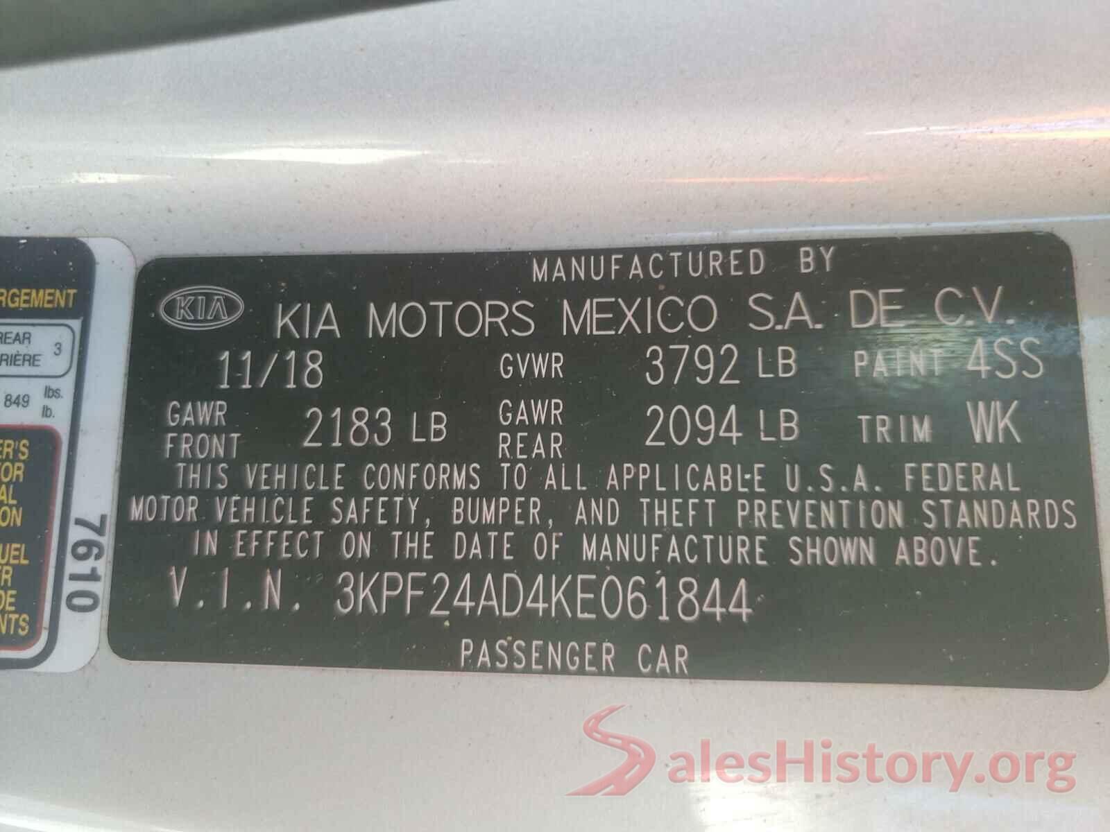 3KPF24AD4KE061844 2019 KIA FORTE