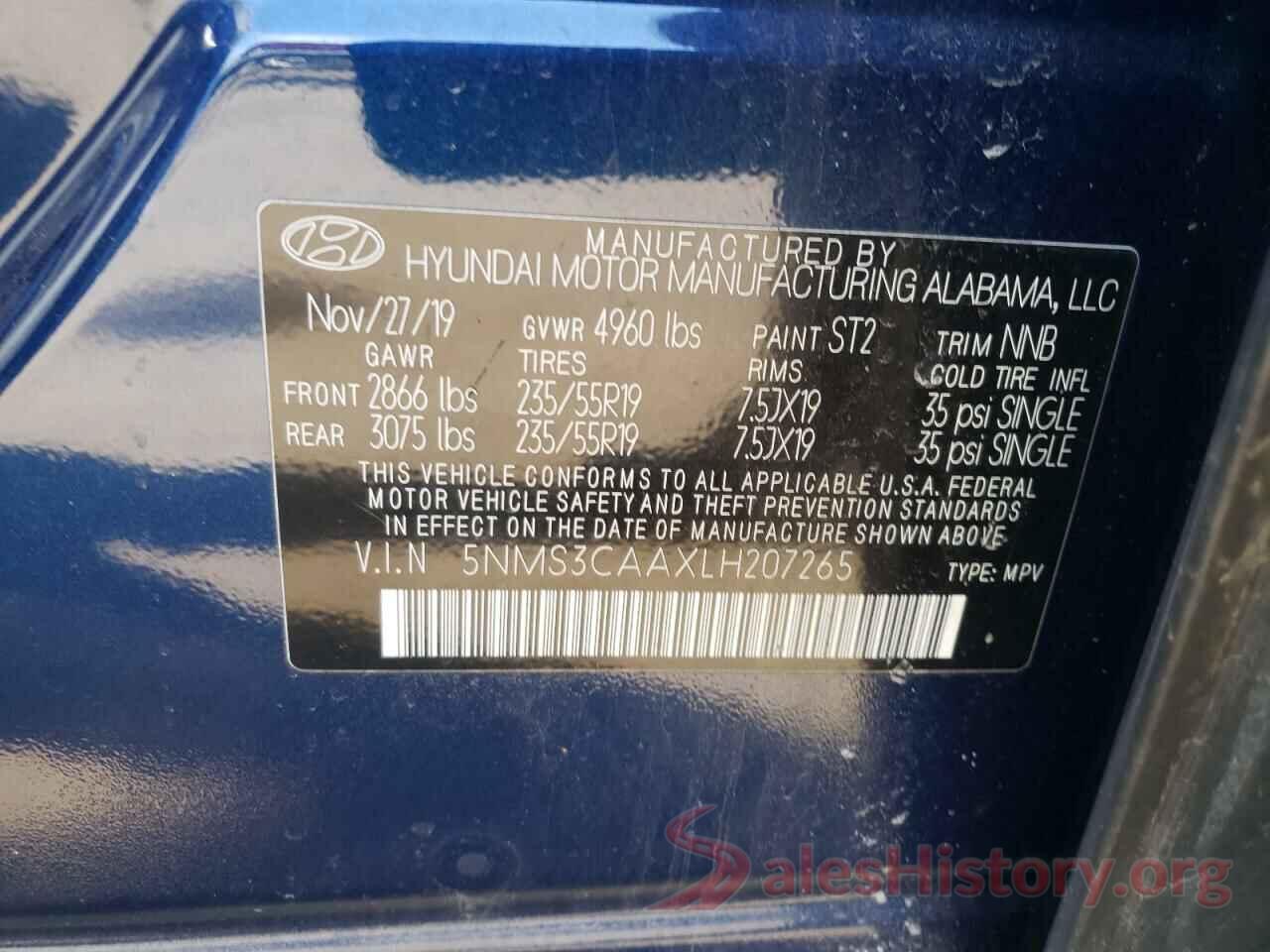 5NMS3CAAXLH207265 2020 HYUNDAI SANTA FE