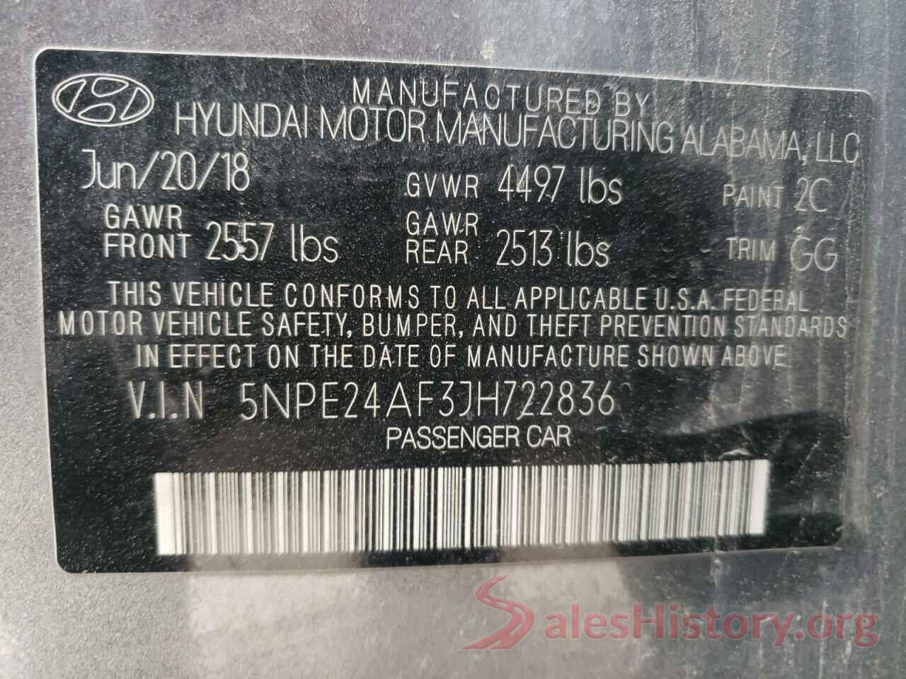 5NPE24AF3JH722836 2018 HYUNDAI SONATA