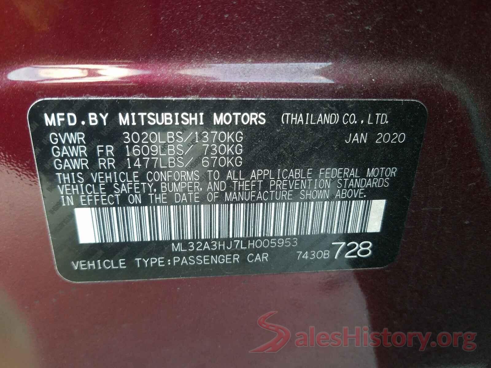 ML32A3HJ7LH005953 2020 MITSUBISHI MIRAGE