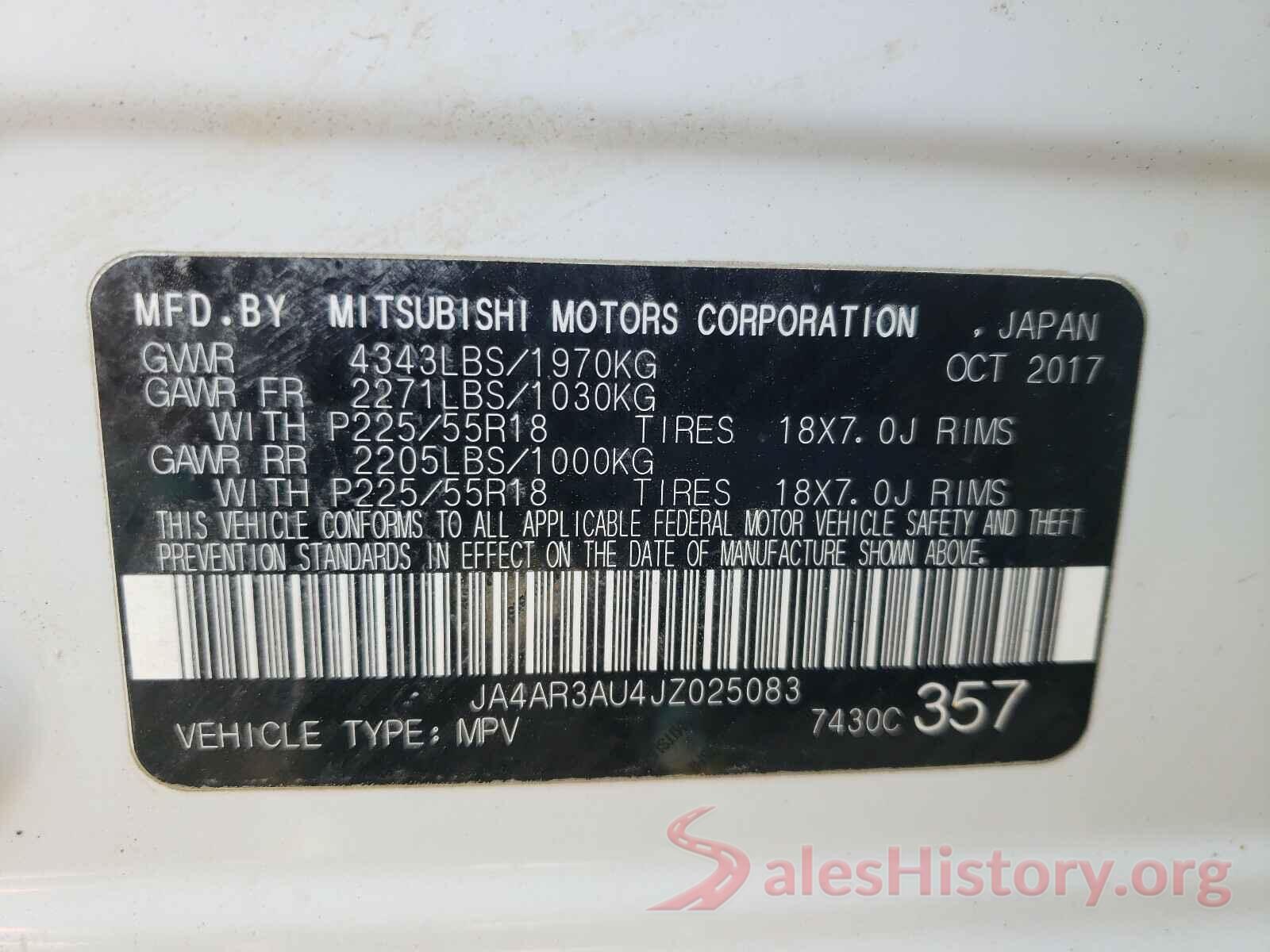 JA4AR3AU4JZ025083 2018 MITSUBISHI OUTLANDER