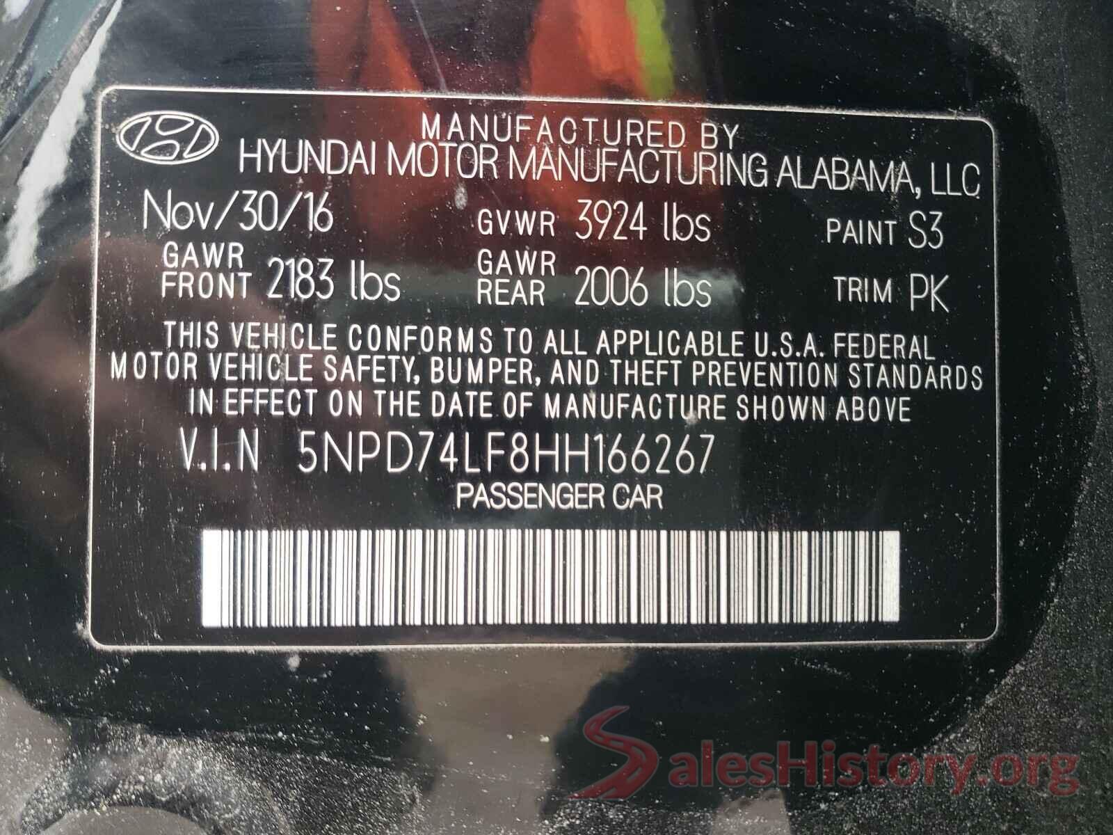 5NPD74LF8HH166267 2017 HYUNDAI ELANTRA