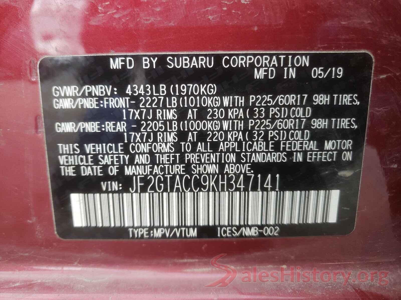 JF2GTACC9KH347141 2019 SUBARU CROSSTREK