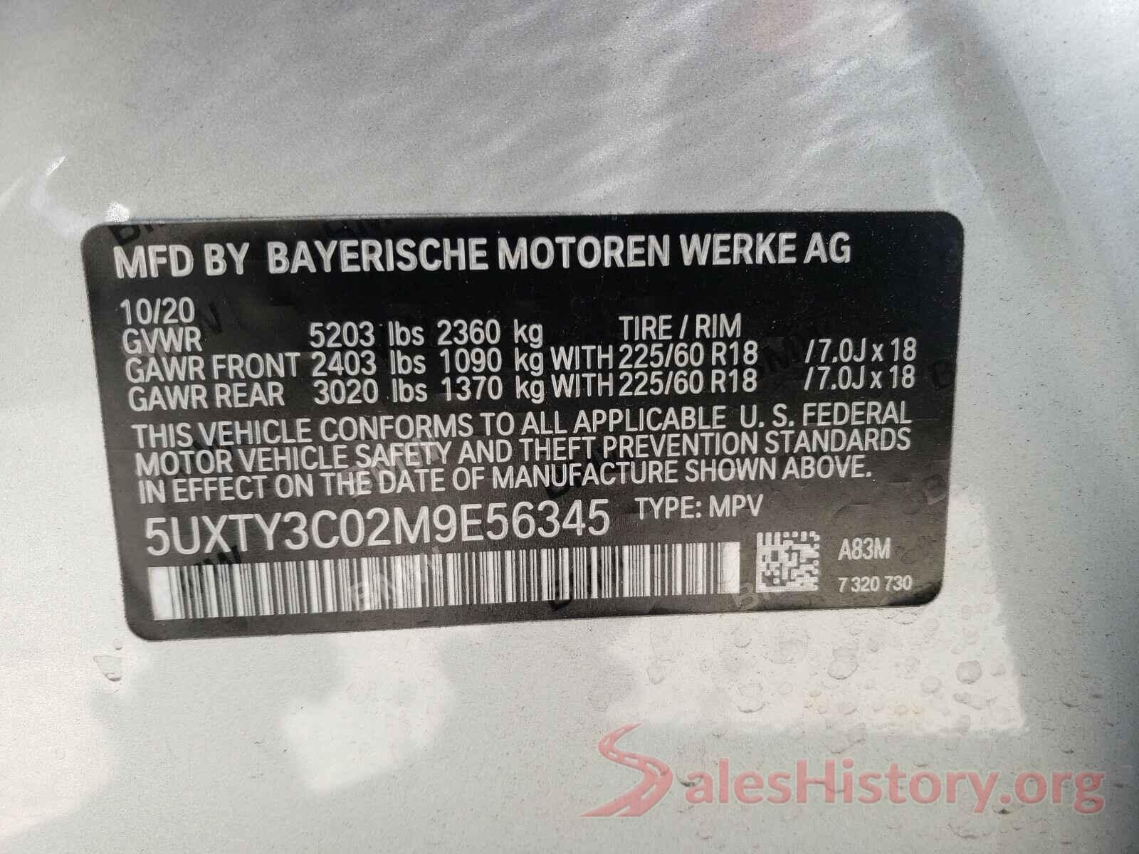 5UXTY3C02M9E56345 2021 BMW X3