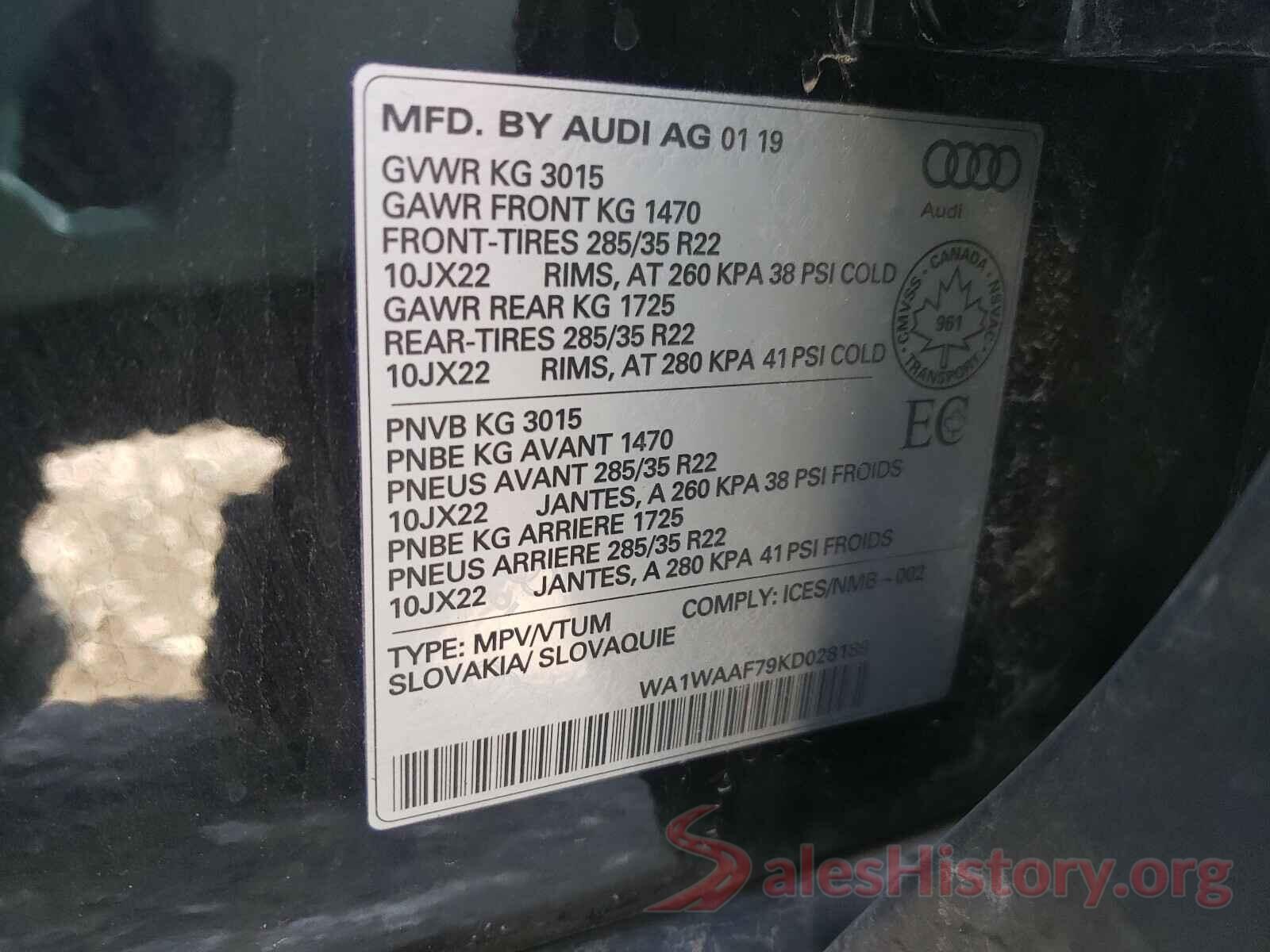 WA1WAAF79KD028189 2019 AUDI Q7