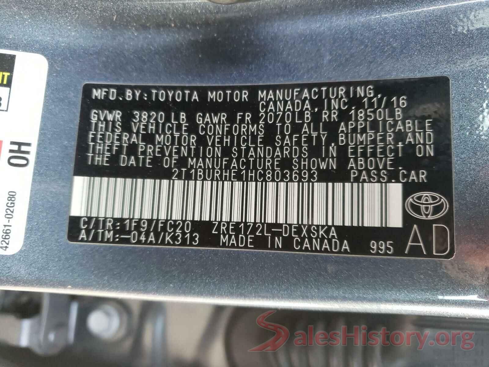 2T1BURHE1HC803693 2017 TOYOTA COROLLA